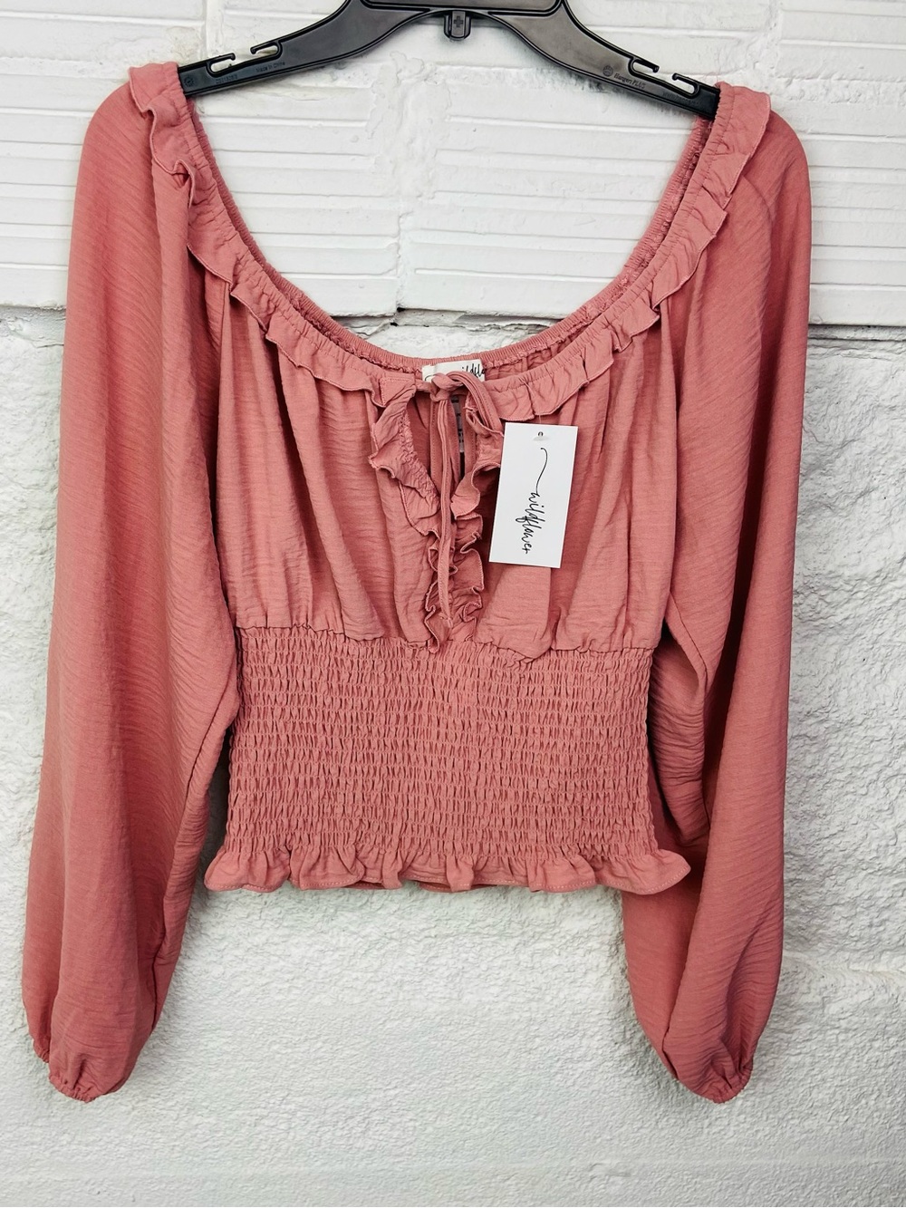 NWT Wildflowers Dusty Rose Smocked Ruffle Peasant Blouse size large - Picture 3 of 10